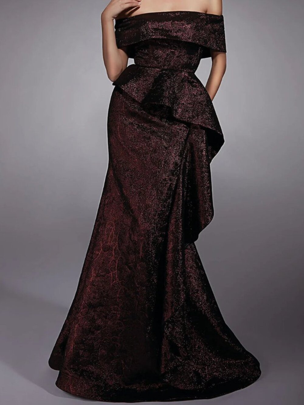 NWT Alyce Paris 27707 Off Shoulder Jacquard Formal Gown Burgundy size 12